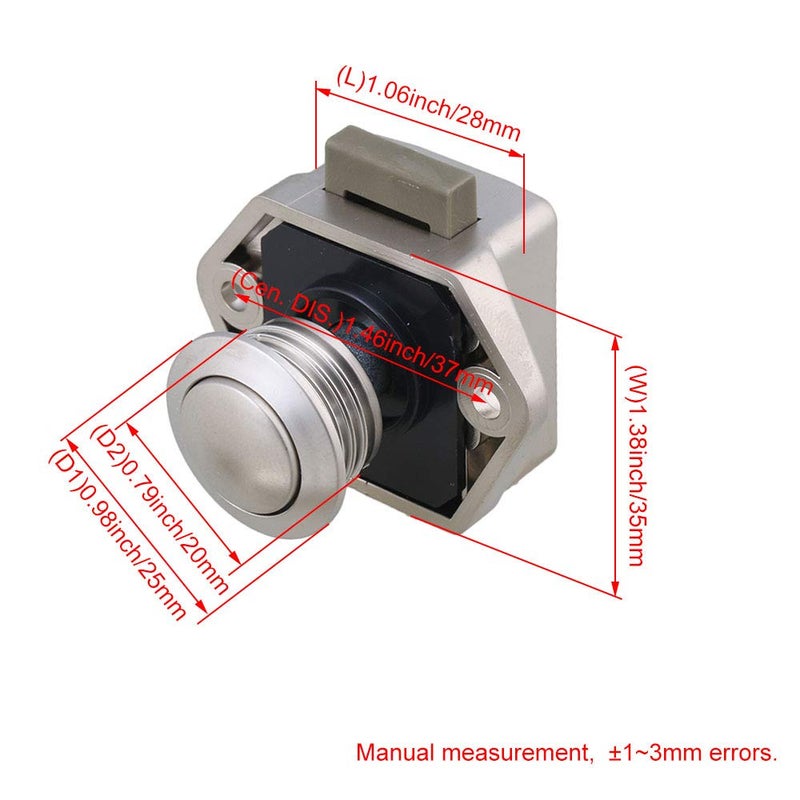 RDEXP Push Button Keyless Locks Latch Knob Cupboard 2cm/0.79in Mounting Hole for RV Drawer Cabinet Door Thickness 1.5-1.8cm Set of 5 - Image 5
